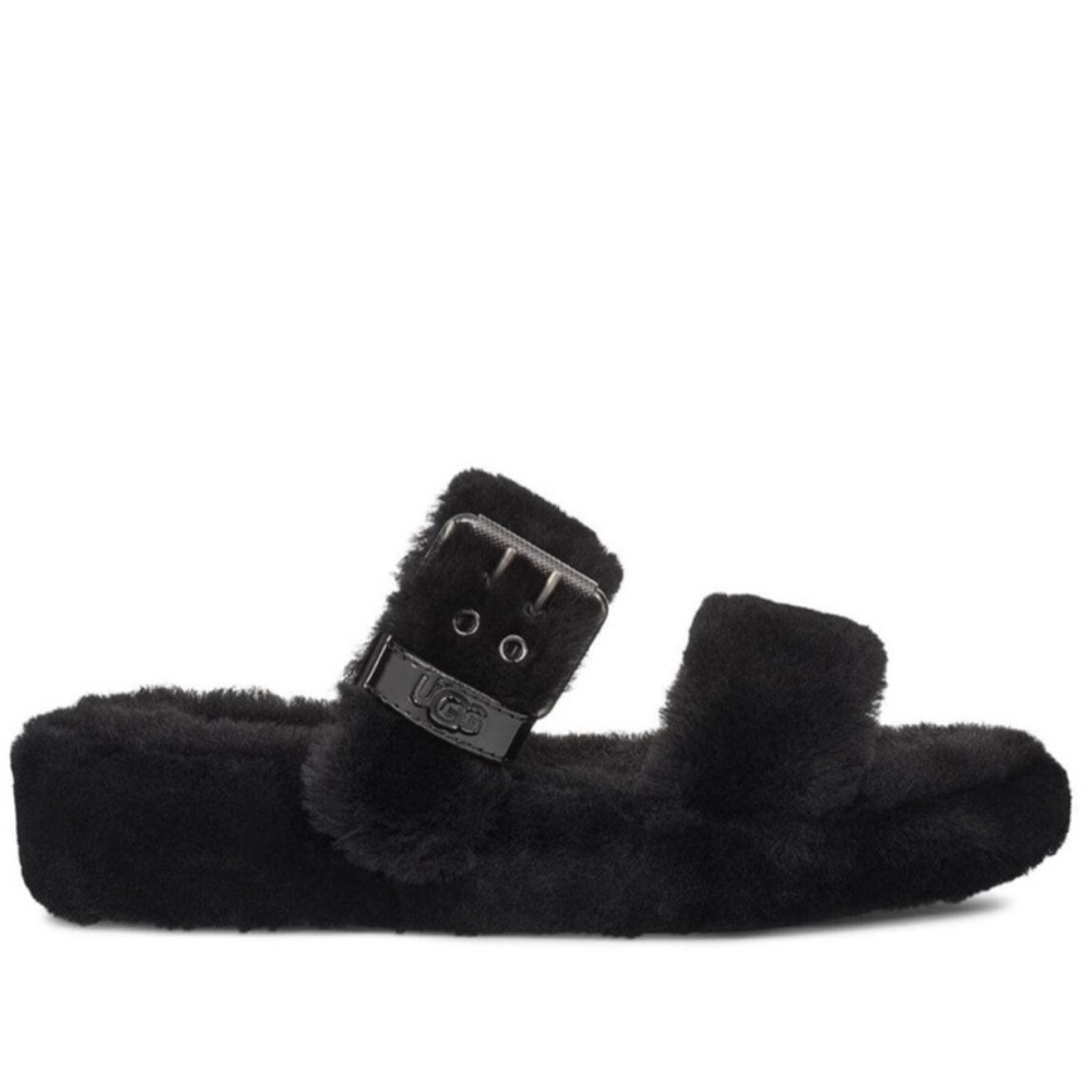 UGG Fuzz Yeah Black Furry Fur Slide Sandal - Picture 4 of 10
